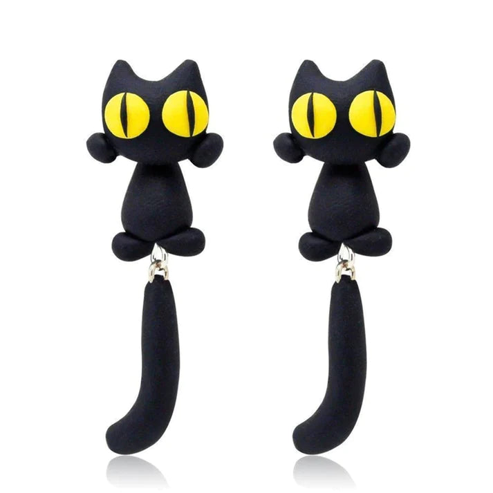 Mythical Black Cat Earrings - Mythical Pieces Yellow