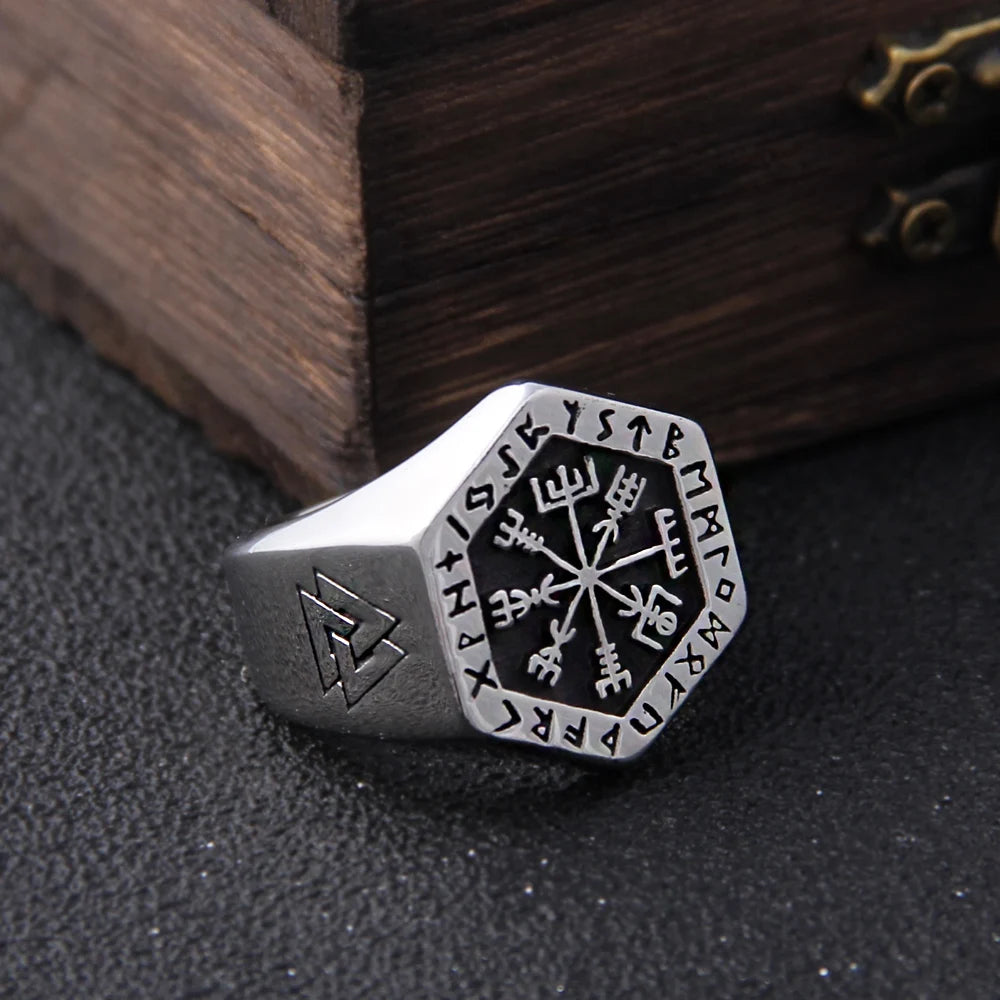 Vegvisir Compass Runic Rings - Mythical Pieces
