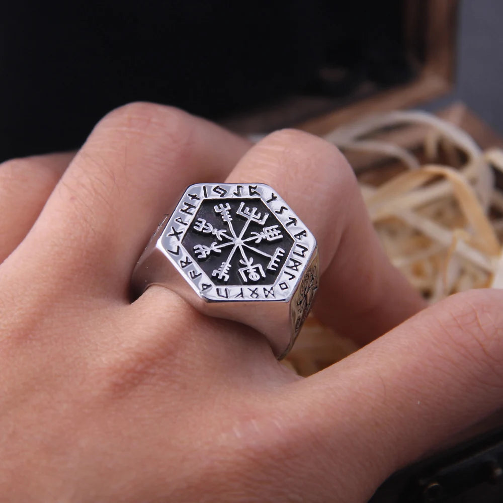 Vegvisir Compass Runic Rings - Mythical Pieces