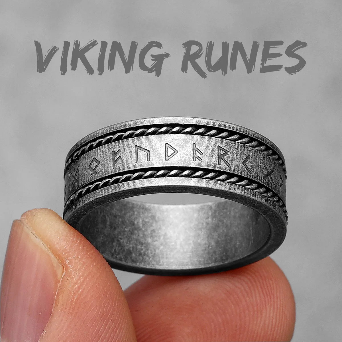 Vintage Edition - Viking Runes Celtic Knot Rings - Mythical Pieces 11 / R1011-Vintage Silver