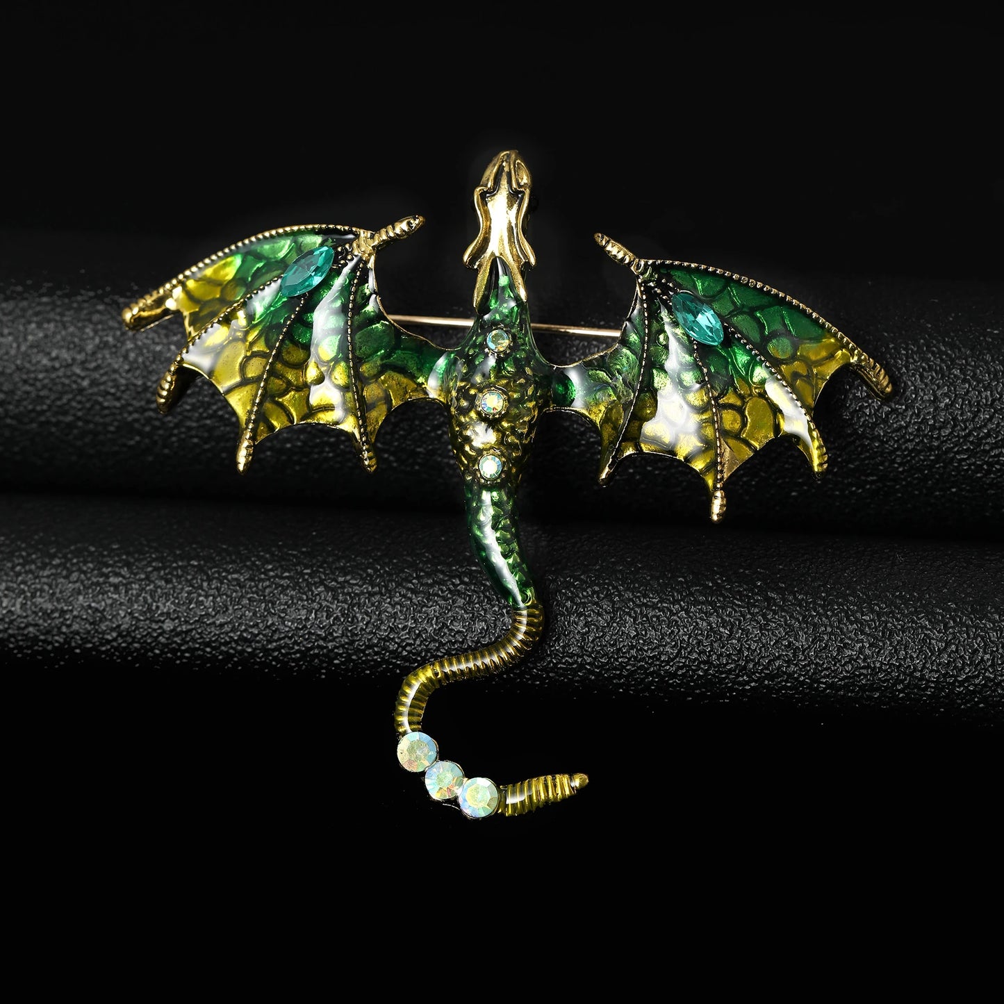 Enamel Dragon Brooches - Mythical Pieces Golden Green