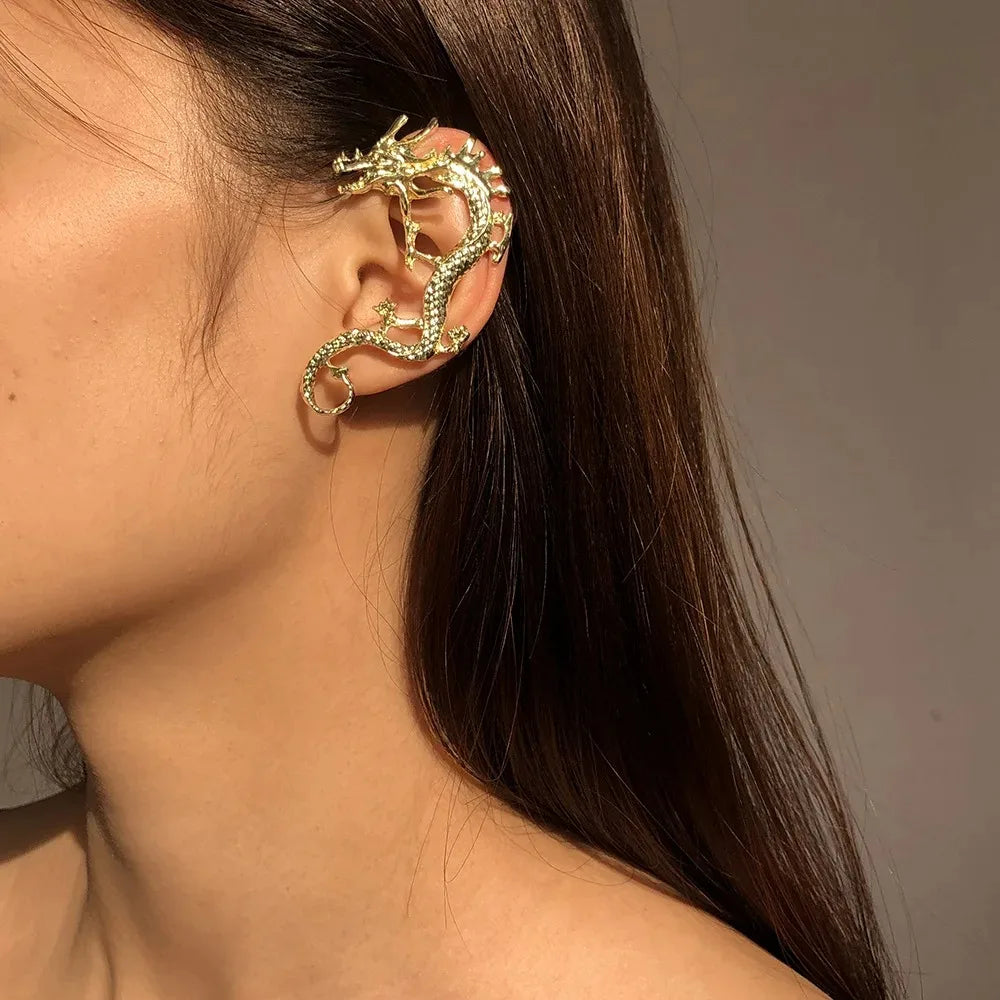 Mythical Retro Dragon Earrings - Mythical Pieces 03 left ear