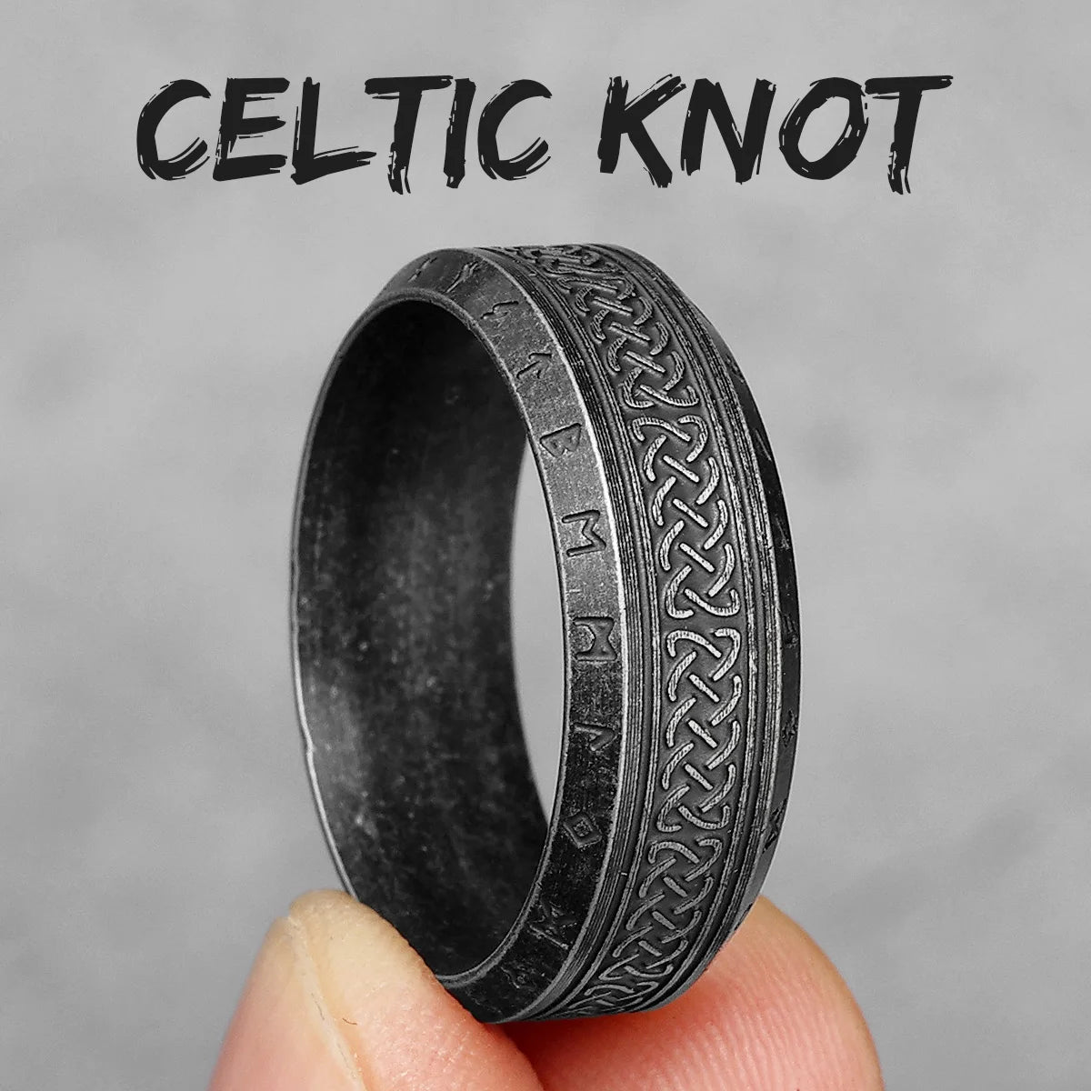 Vintage Edition - Viking Runes Celtic Knot Rings - Mythical Pieces 11 / R1007-Vintage Black