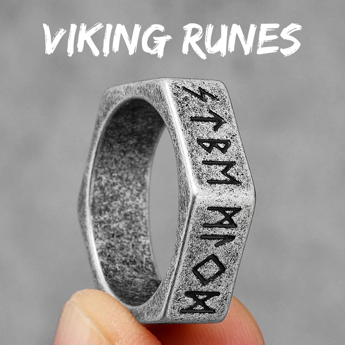 Vintage Edition - Viking Runes Celtic Knot Rings - Mythical Pieces 11 / R1001-Vintage Silver