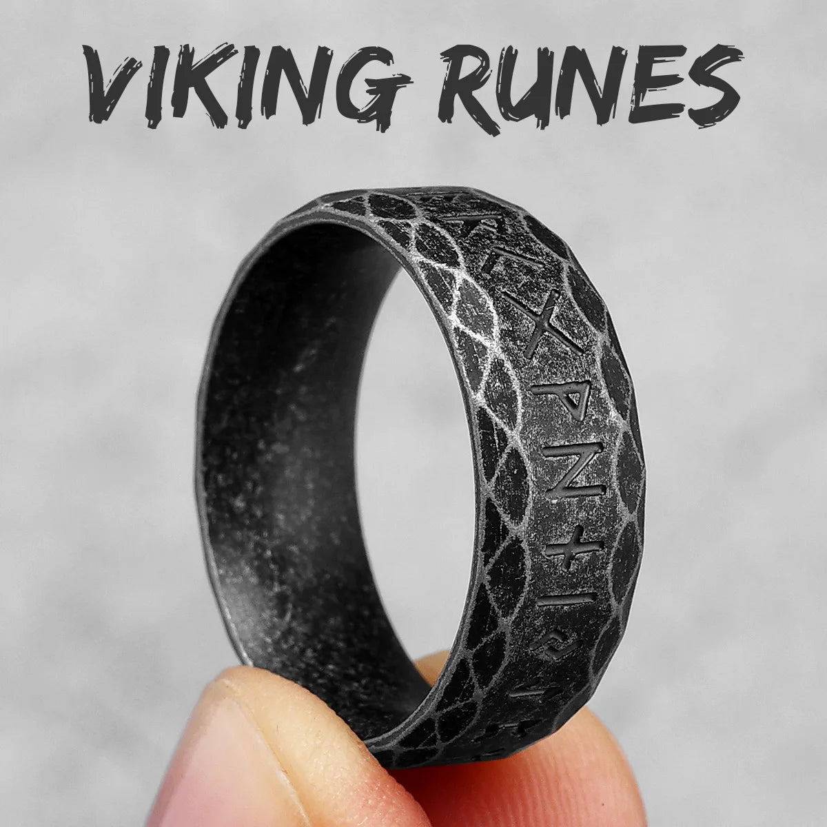 Vintage Edition - Viking Runes Celtic Knot Rings - Mythical Pieces 11 / R1003-Vintage Black