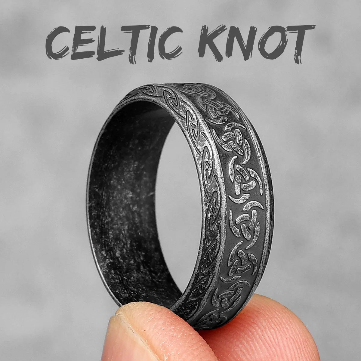 Vintage Edition - Viking Runes Celtic Knot Rings - Mythical Pieces 11 / R1006-Vintage Black