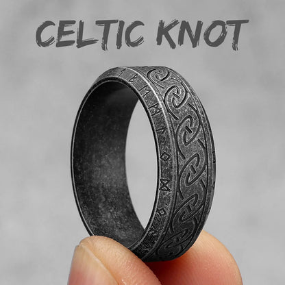 Vintage Edition - Viking Runes Celtic Knot Rings - Mythical Pieces 11 / R1015-Vintage Black