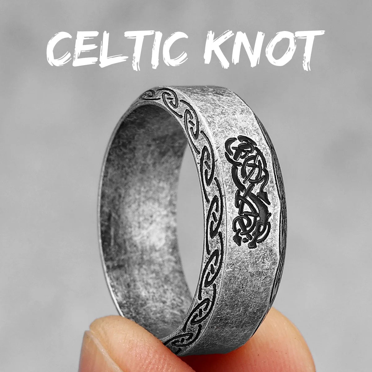 Vintage Edition - Viking Runes Celtic Knot Rings - Mythical Pieces 11 / R1009-Vintage Silver