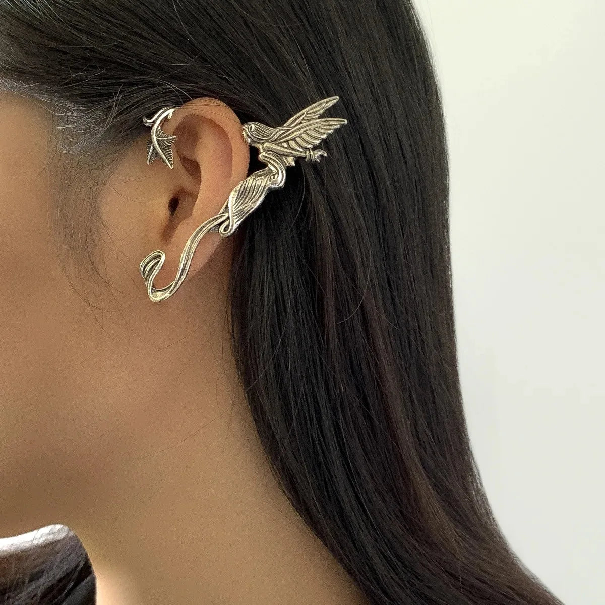 Mythical Retro Dragon Earrings - Mythical Pieces 13 left ear