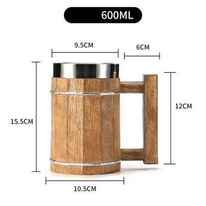 Viking Wooden Barrel Tankard Mug - Mythical Pieces Light Square Handle / 20oz