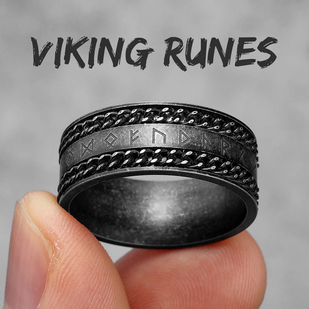 Black Edition - Viking Runes Celtic Knot Rings - Mythical Pieces 11 / R1011-Black