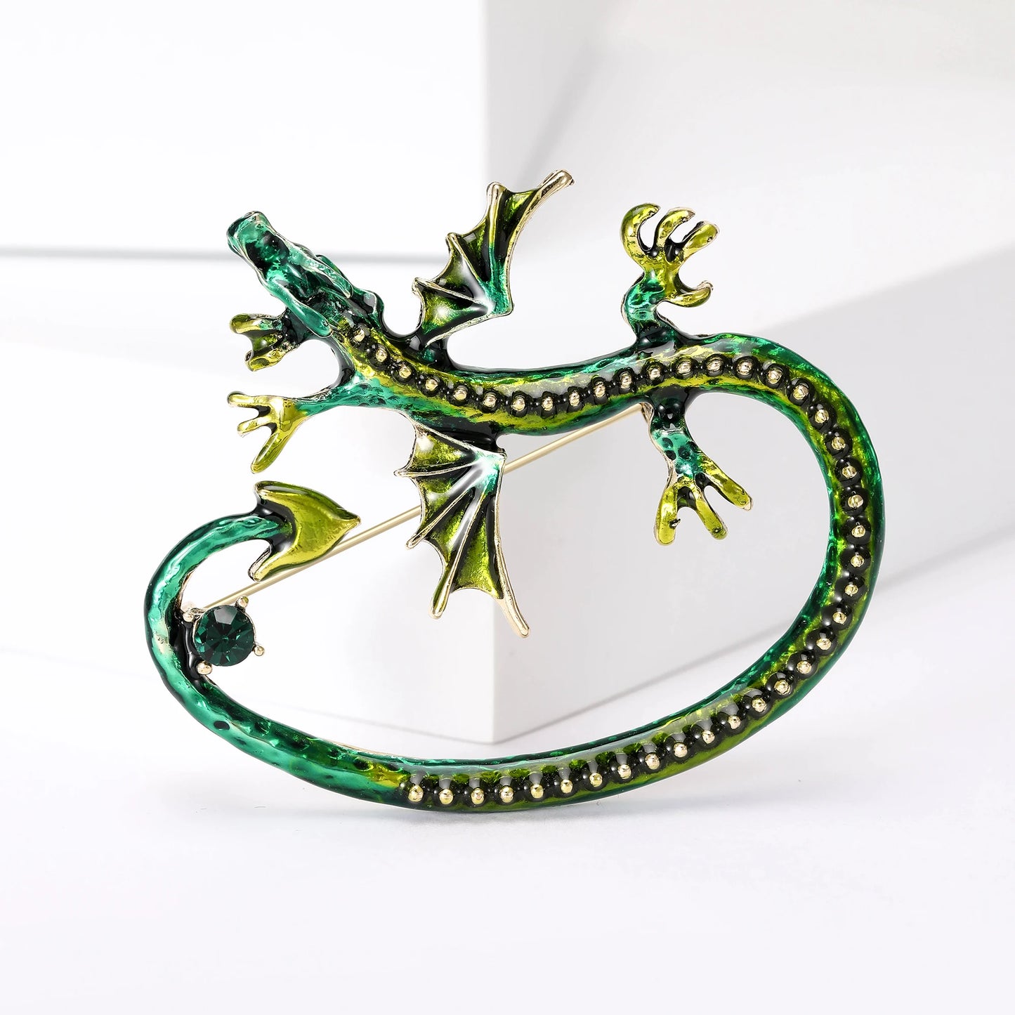 Enamel Dragon Brooches - Mythical Pieces Green Asian Dragon