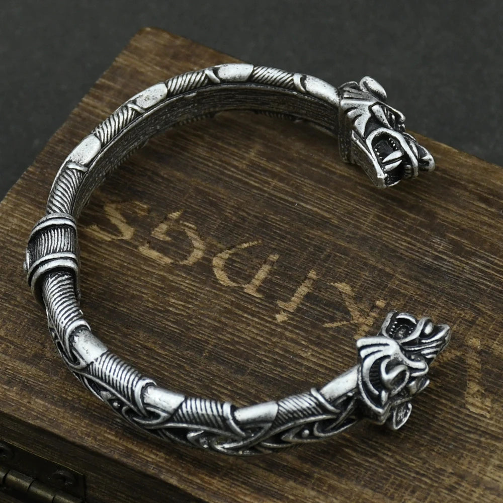 Norse Wolf Viking Bracelet Cuff - Mythical Pieces