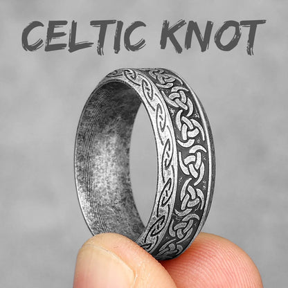 Vintage Edition - Viking Runes Celtic Knot Rings - Mythical Pieces 11 / R1006-Vintage Silver