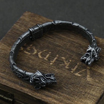 Norse Wolf Viking Bracelet Cuff - Mythical Pieces Antique Pewter
