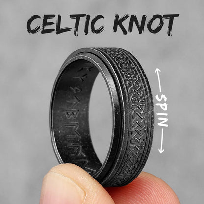 Black Edition - Viking Runes Celtic Knot Rings - Mythical Pieces 11 / R1021-Black