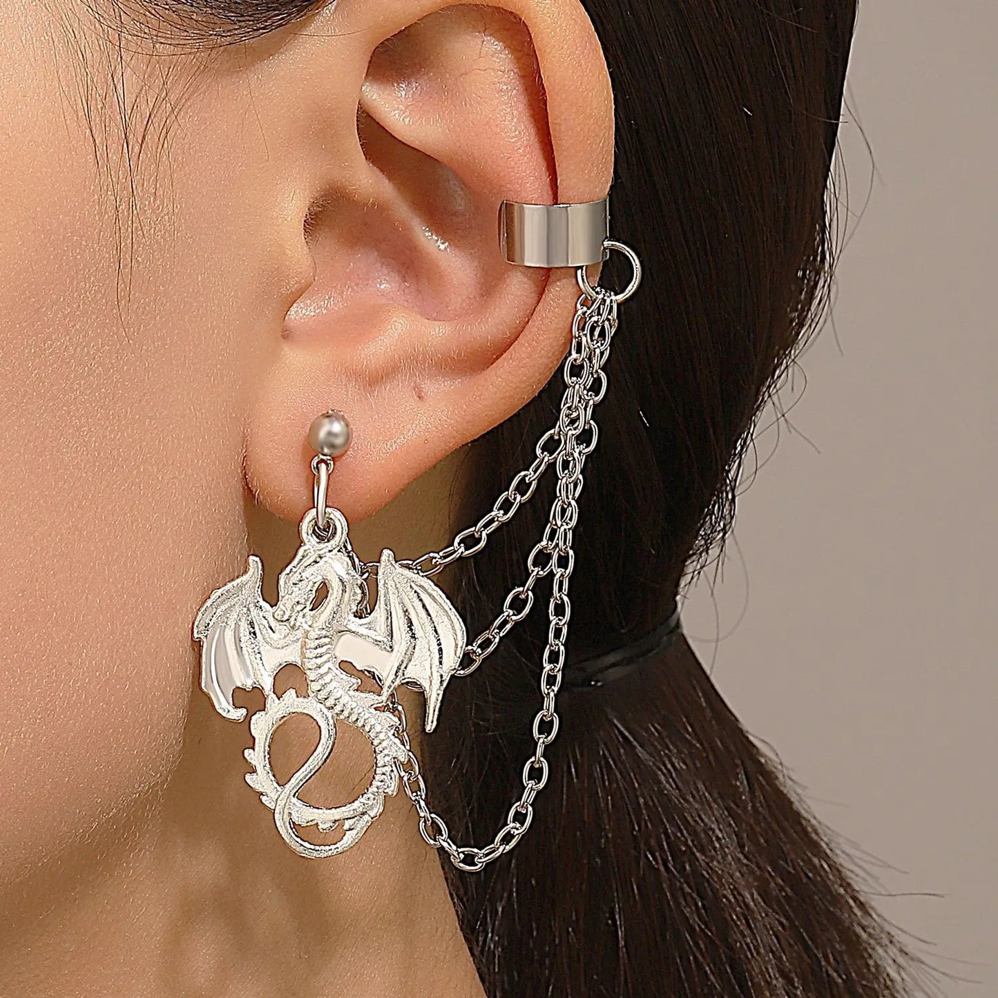 Mythical Retro Dragon Earrings - Mythical Pieces 07 left ear