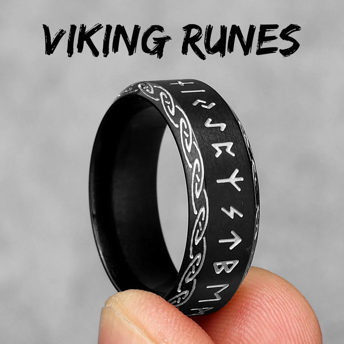 Black Edition - Viking Runes Celtic Knot Rings - Mythical Pieces 11 / R1012-Black