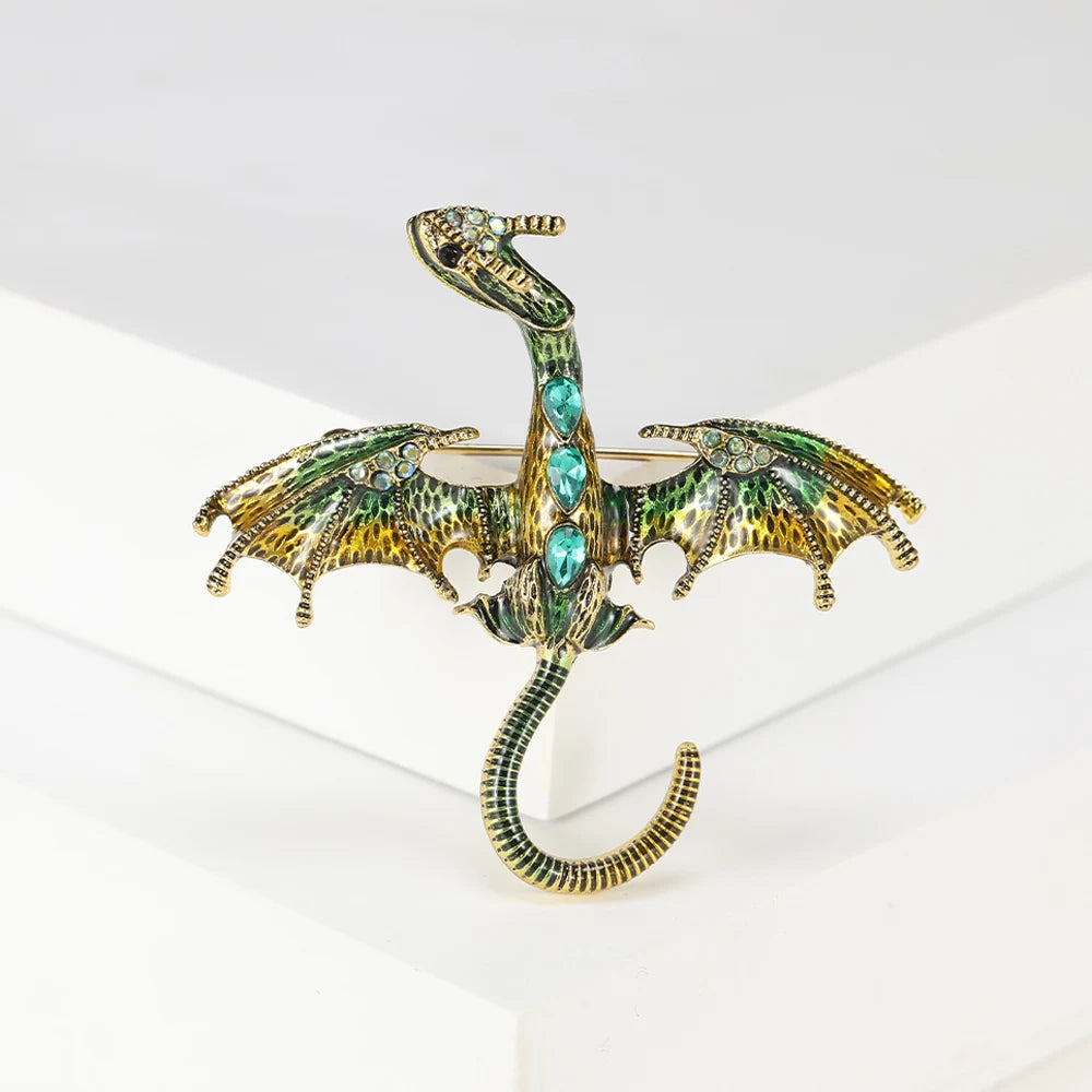Enamel Dragon Brooches - Mythical Pieces Green Amphiptere