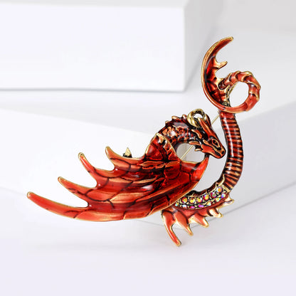 Enamel Dragon Brooches - Mythical Pieces Red Coatyl