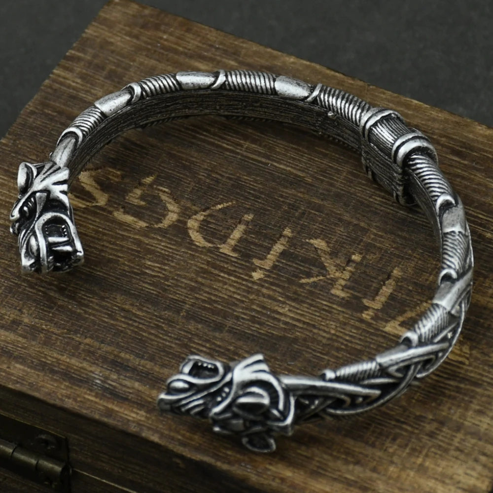 Norse Wolf Viking Bracelet Cuff - Mythical Pieces