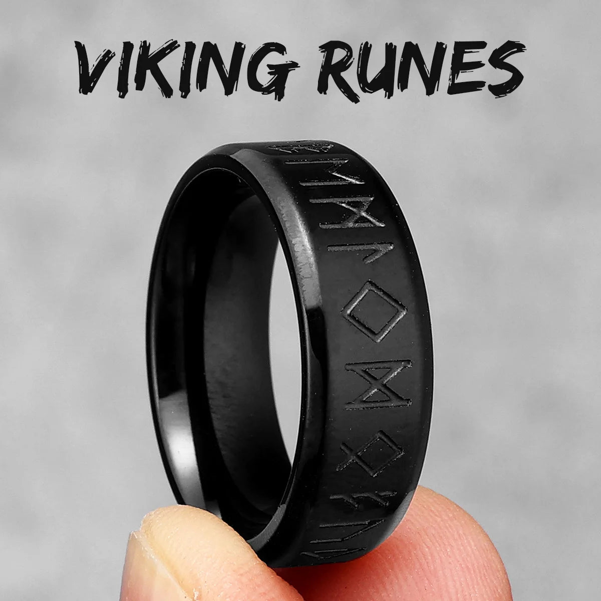 Black Edition - Viking Runes Celtic Knot Rings - Mythical Pieces 11 / R1002-Black