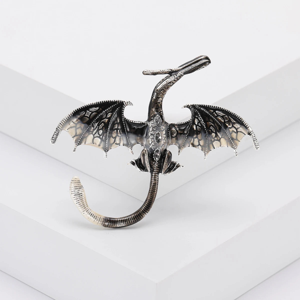Enamel Dragon Brooches - Mythical Pieces Black Wyvern