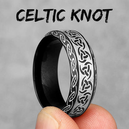 Black Edition - Viking Runes Celtic Knot Rings - Mythical Pieces 11 / R1006-Black