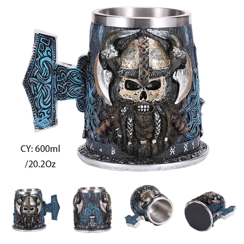 Viking Skull Tankard Mug - Mythical Pieces Axe Pirate / 450ml / CHINA
