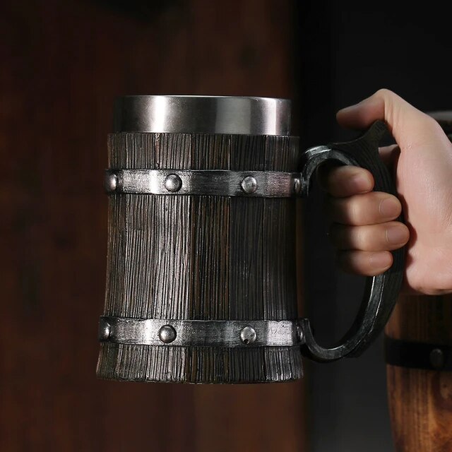 Viking Wooden Barrel Tankard Mug - Mythical Pieces Dark Wooden / 20oz