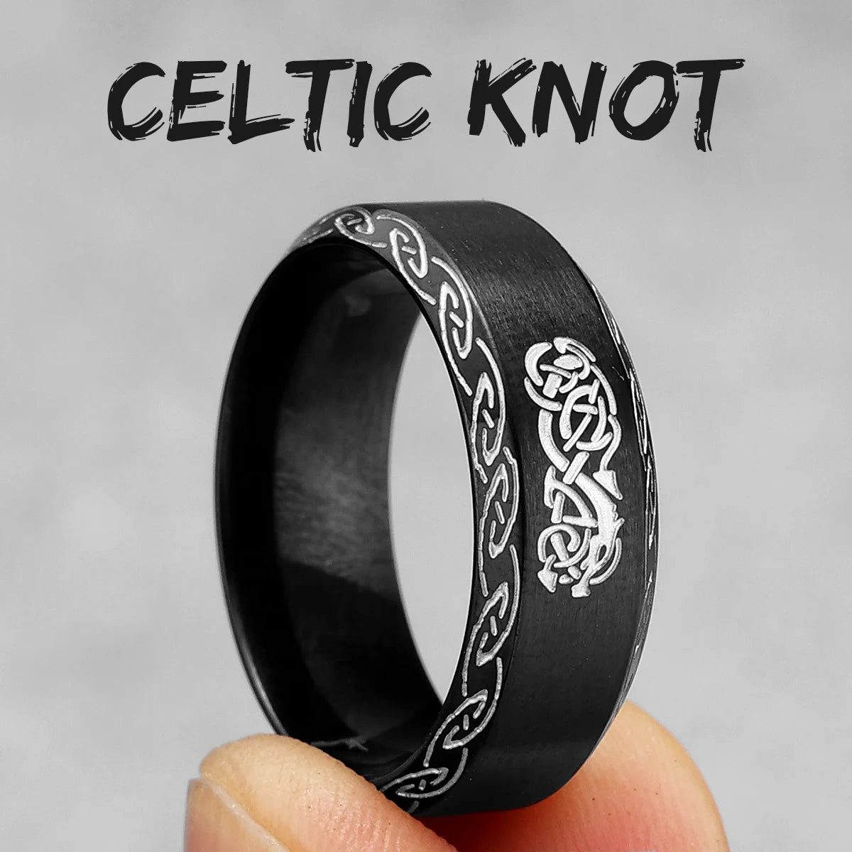 Black Edition - Viking Runes Celtic Knot Rings - Mythical Pieces 11 / R1009-Black