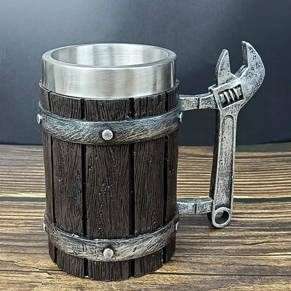 Nordic Rune Barrel Tankard Mug - Mythical Pieces Wrench / 600ML