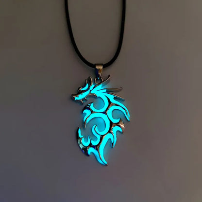 Luminous Dragon Pendant Necklace - Mythical Pieces Cyan