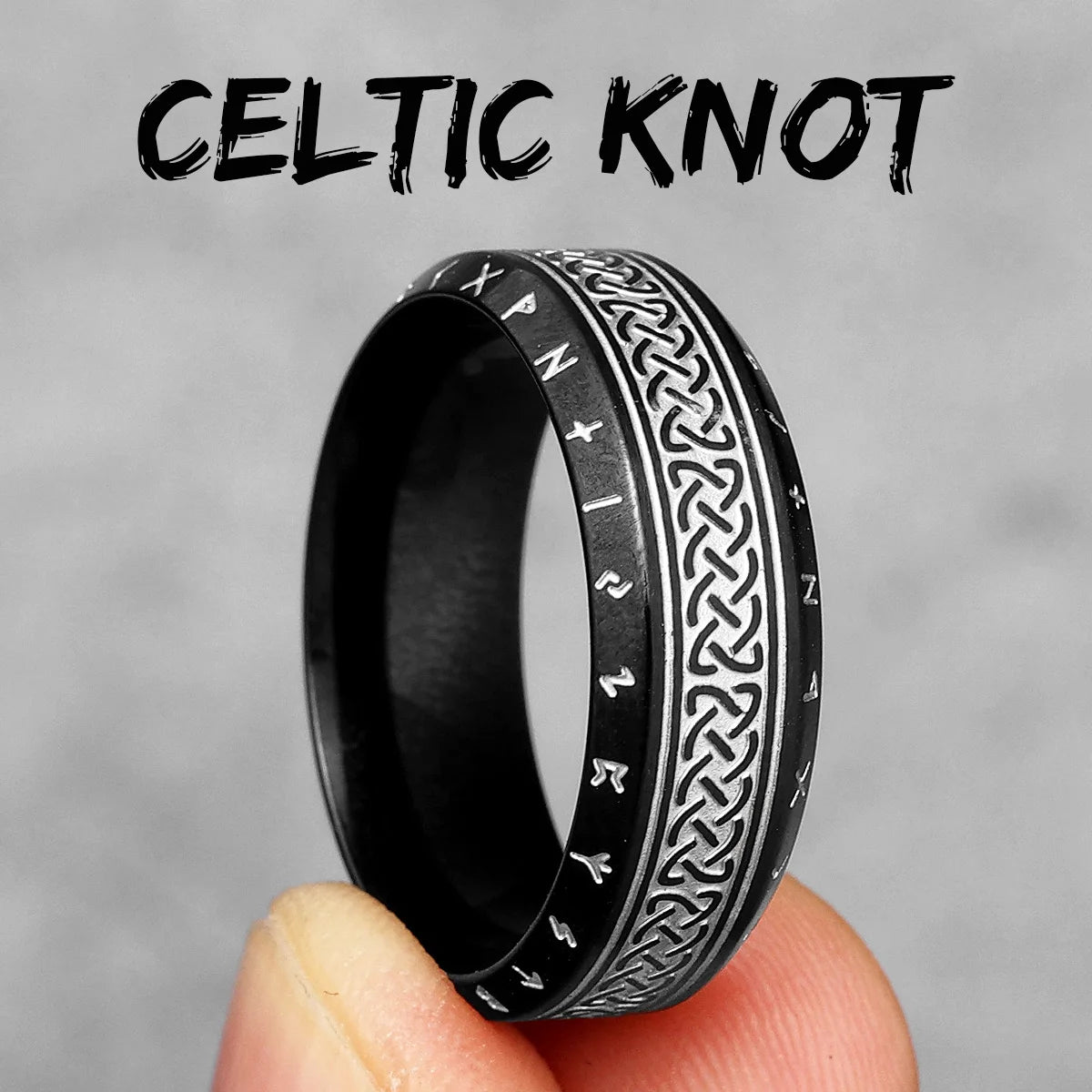 Black Edition - Viking Runes Celtic Knot Rings - Mythical Pieces 11 / R1007-Black