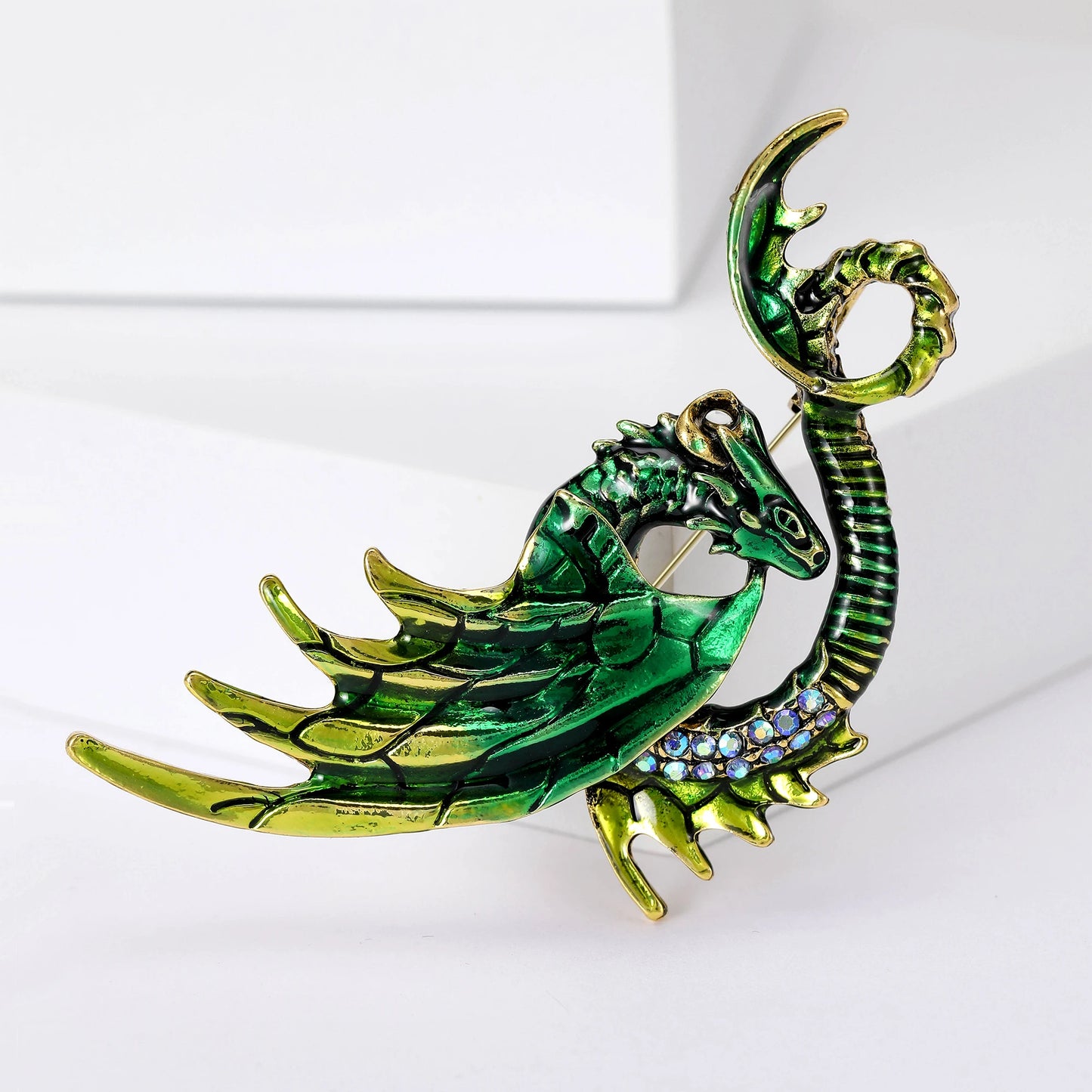 Enamel Dragon Brooches - Mythical Pieces Green Coatyl
