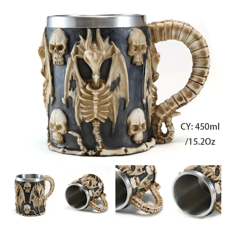 Viking Skull Tankard Mug - Mythical Pieces Skull Dragon / 450ml / CHINA