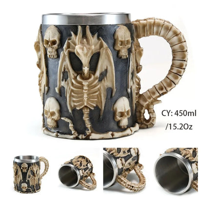Viking Skull Tankard Mug - Mythical Pieces Skull Dragon / 450ml / CHINA