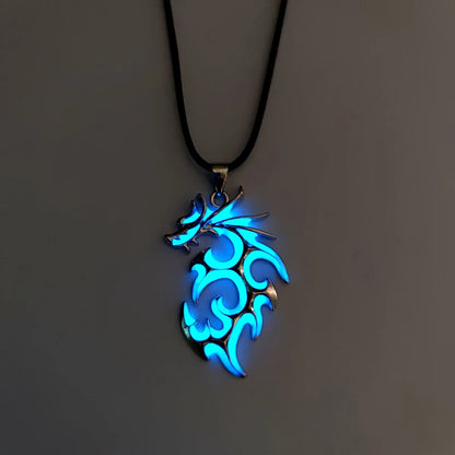 Luminous Dragon Pendant Necklace - Mythical Pieces Blue