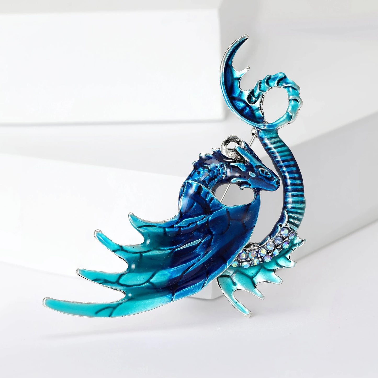 Enamel Dragon Brooches - Mythical Pieces Blue Coatyl