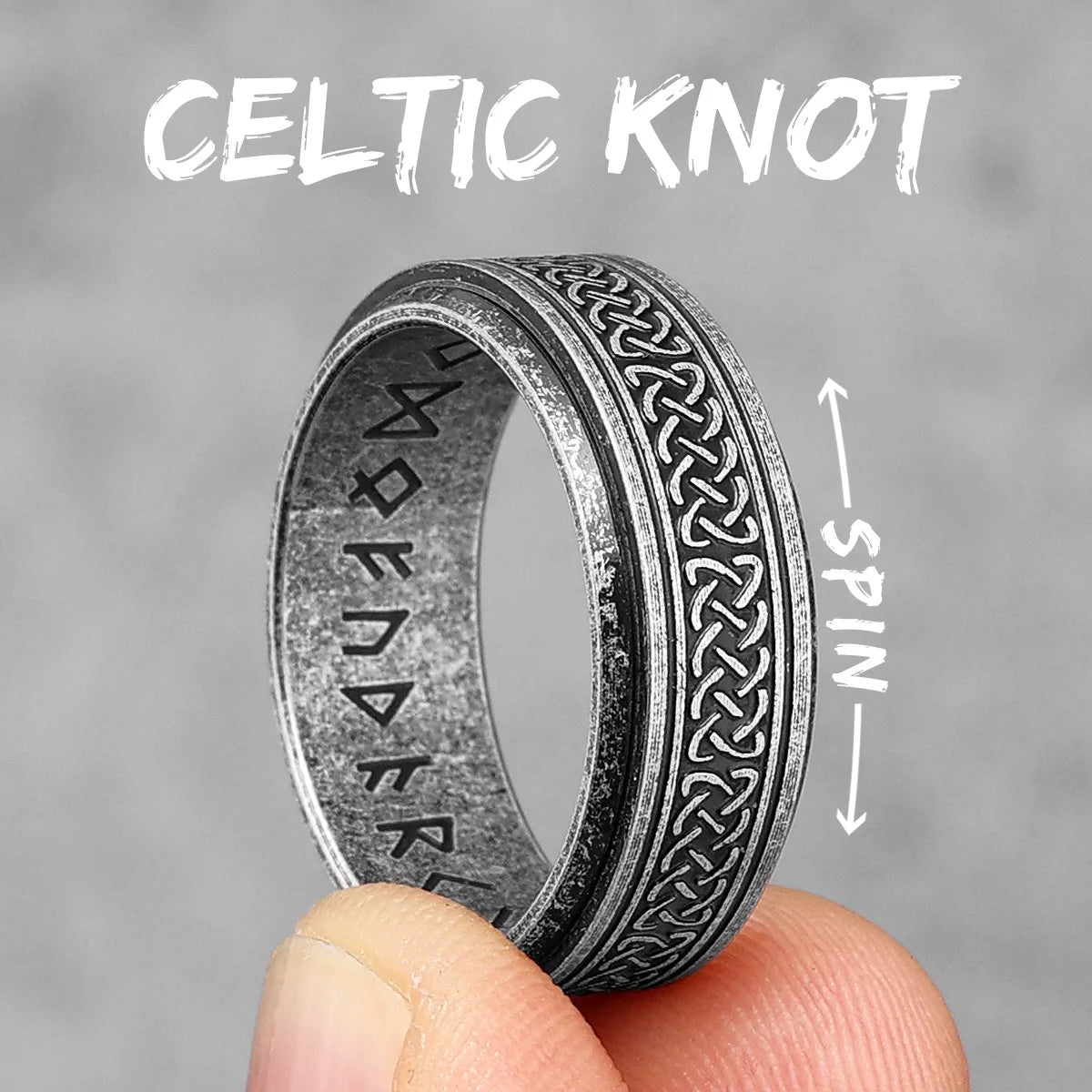 Gold &Silver Edition - Viking Runes Celtic Knot Rings - Mythical Pieces 11 / R1021-Silver