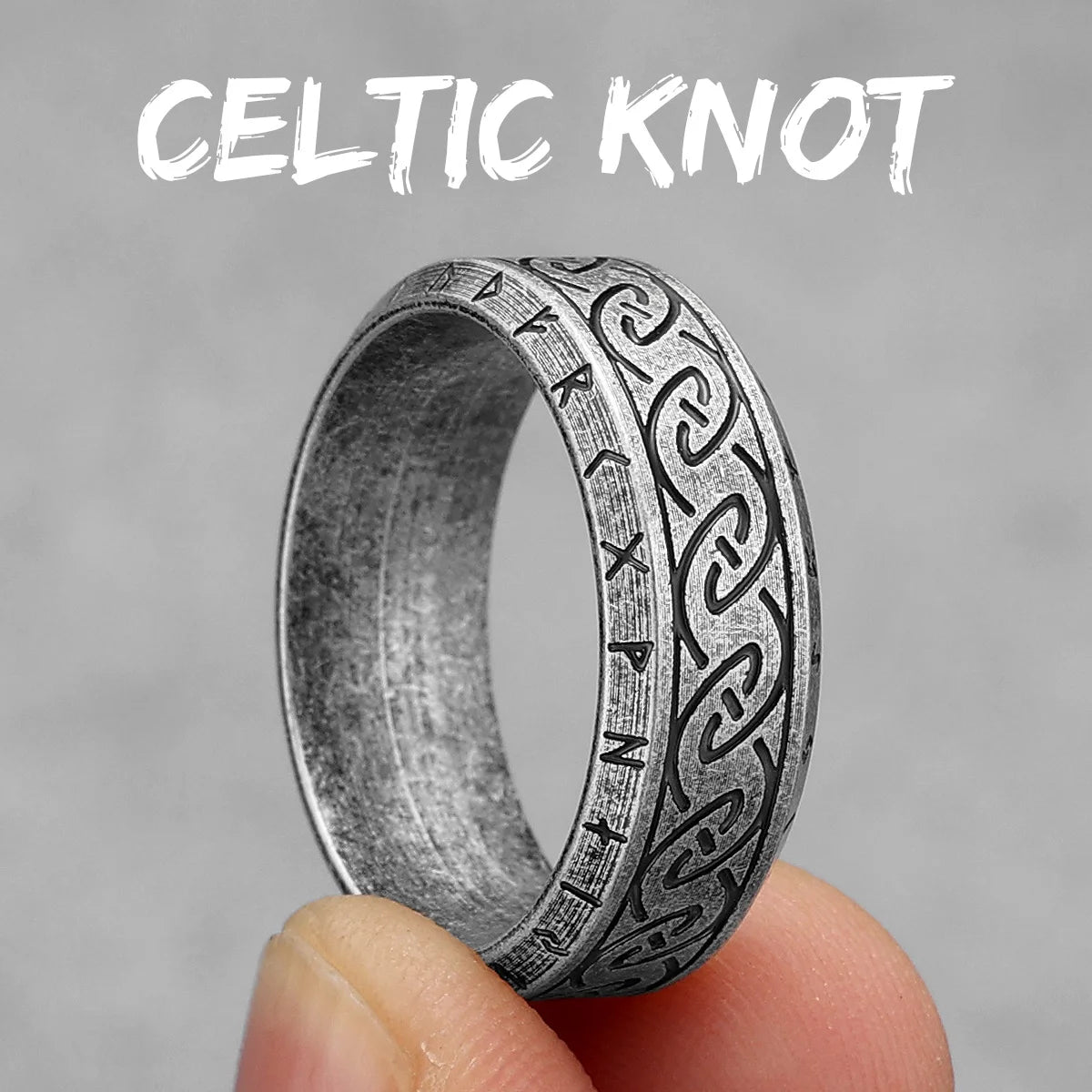 Vintage Edition - Viking Runes Celtic Knot Rings - Mythical Pieces 11 / R1015-Vintage Silver