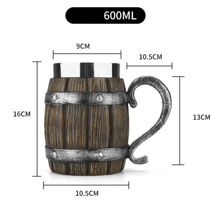 Viking Wooden Barrel Tankard Mug - Mythical Pieces Dark Wooden Barrel / 20oz