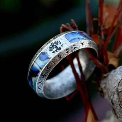 Tree of Life Abalone Shell Ring - Mythical Pieces 11 / Blue Retro