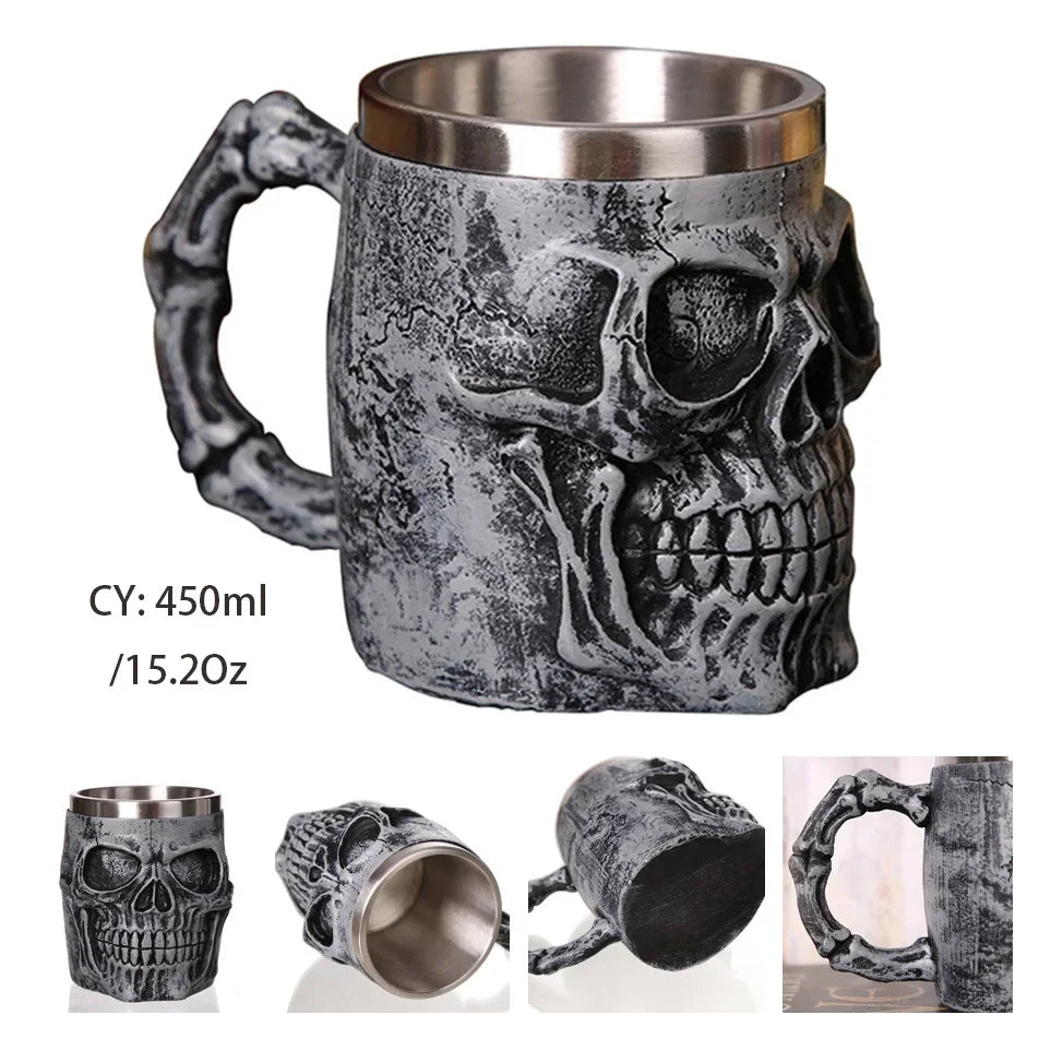 Viking Skull Tankard Mug - Mythical Pieces Silver Skull King / 450ml / CHINA