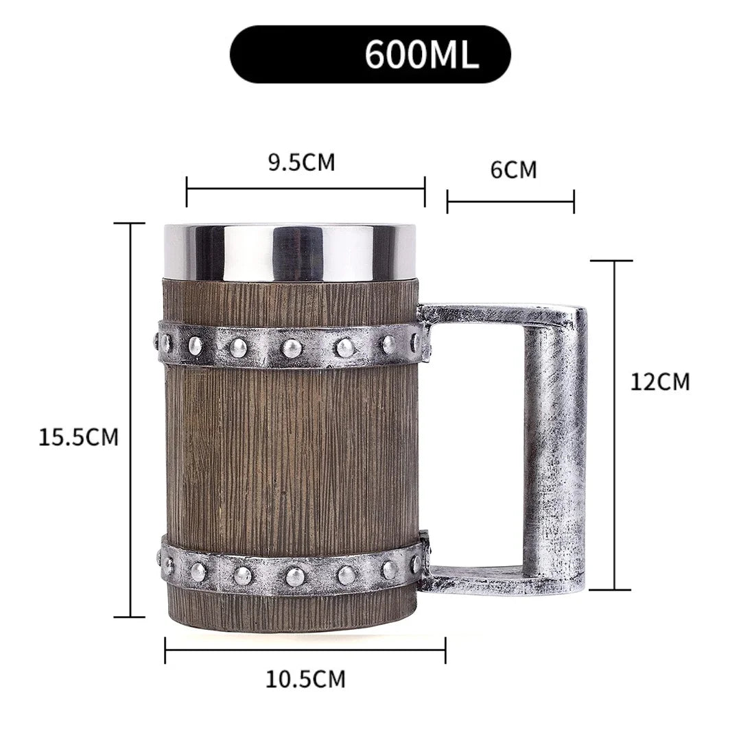 Viking Wooden Barrel Tankard Mug - Mythical Pieces Dark Square Handle / 20oz