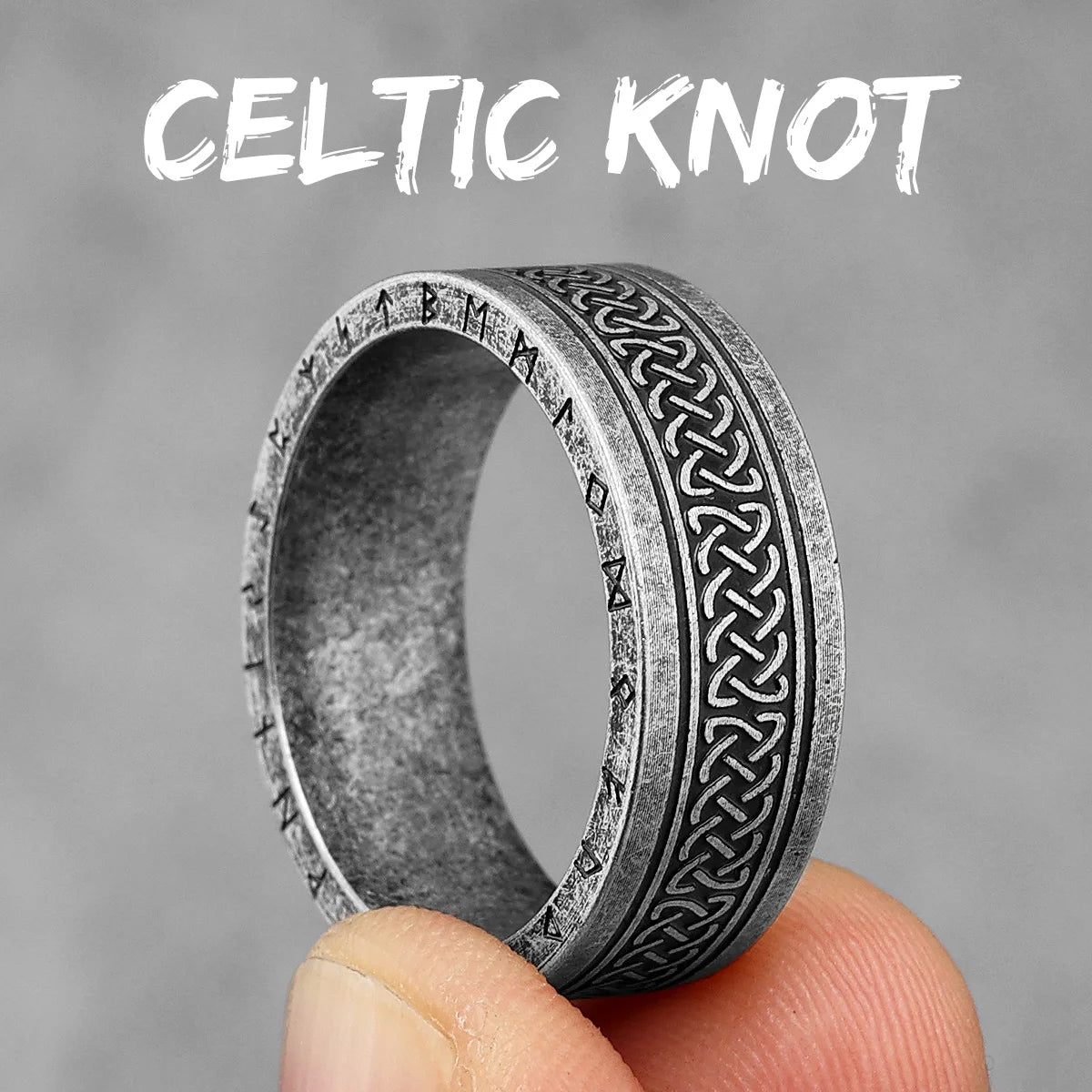 Vintage Edition - Viking Runes Celtic Knot Rings - Mythical Pieces 11 / R1011-Vintage Silver-1