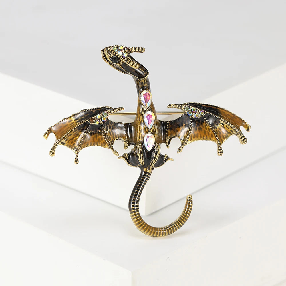 Enamel Dragon Brooches - Mythical Pieces Brown Amphiptere