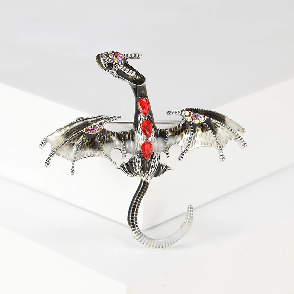 Enamel Dragon Brooches - Mythical Pieces Grey Amphiptere