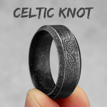 Vintage Edition - Viking Runes Celtic Knot Rings - Mythical Pieces 11 / R1009-Vintage Black