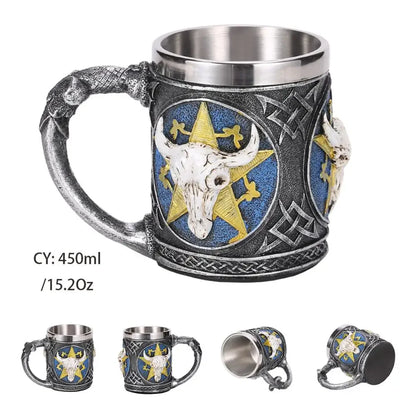 Viking Skull Tankard Mug - Mythical Pieces Bull King / 450ml / CHINA